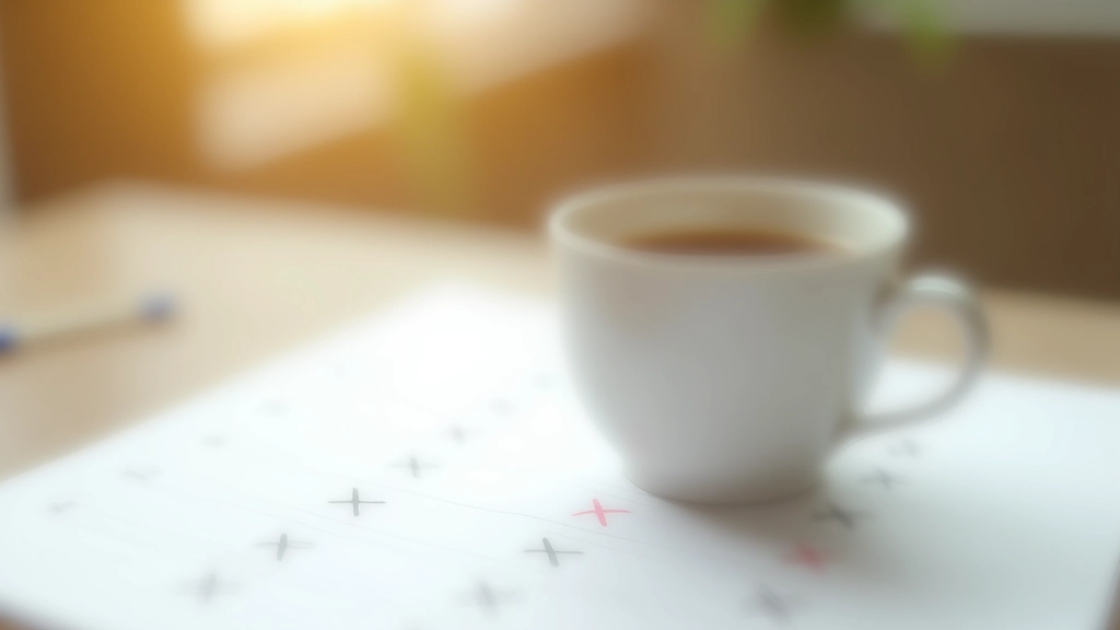 Tazza di caffè celebrativo su un calendario pieno di segni di completamento, tavolo luminoso, ambiente positivo
